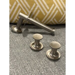 Lot 3 Brushed Nickel Stainless Steel Toilet Paper Holder & 2 Robe Hooks